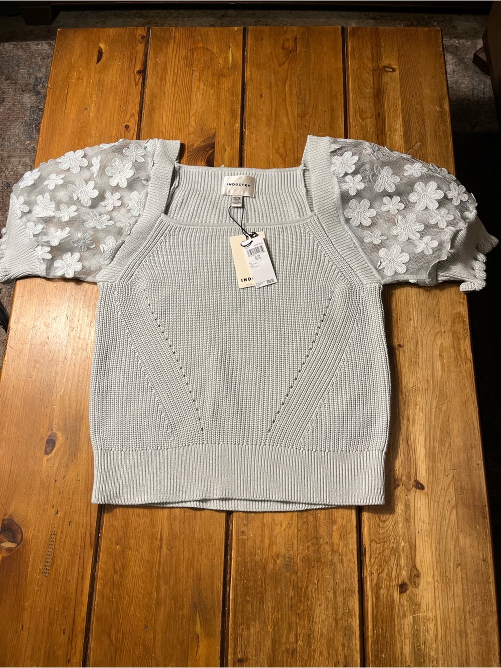 INDUSTRY Puff Sleeve Knit Top in Light Mint NWT